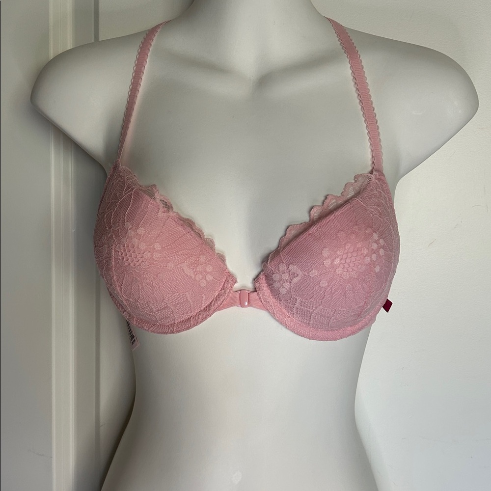 Victoria’s Secret 32C Lined Demi Bra Double Strap Pink Lace